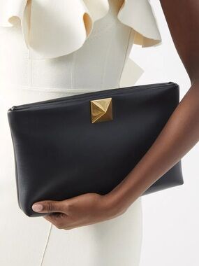 Valentino Garavani black Portfolio Leather giant gold Rockstud Accent $2000